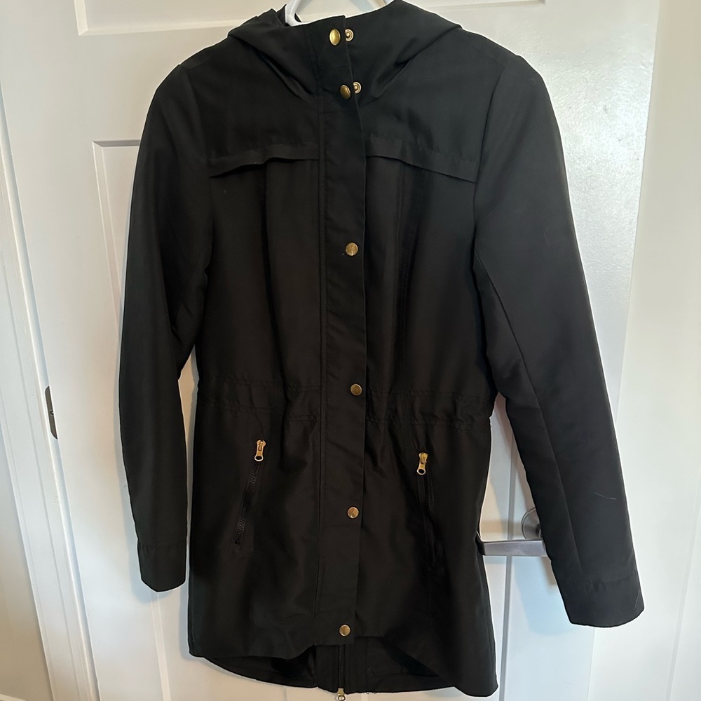 VERO MODA | Black Zipper Trench Coat High Low Hem with Hoodie - Picture 6 of 12